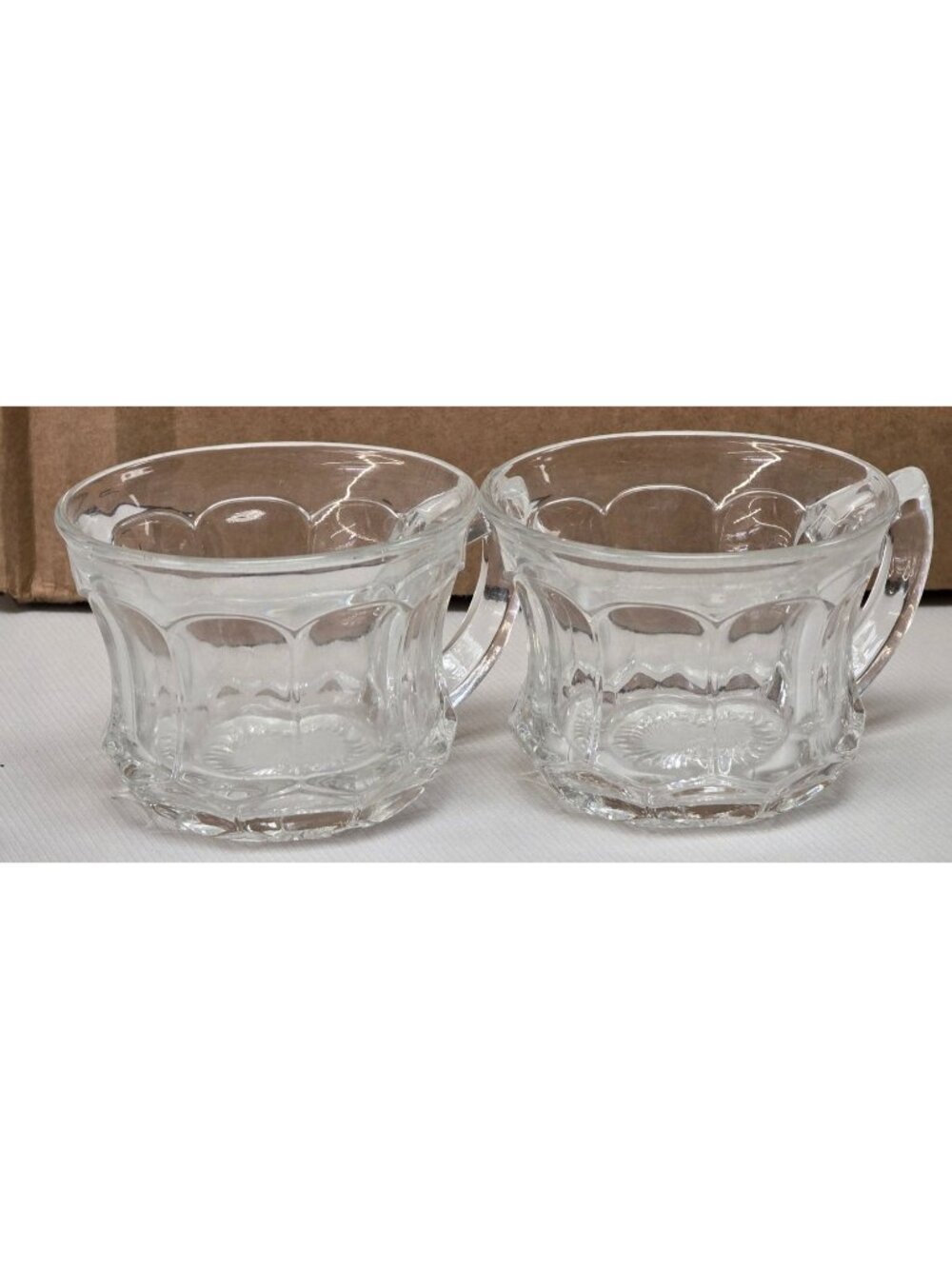 Vintage Clear Glass Punch Cups Set 2 With Handles